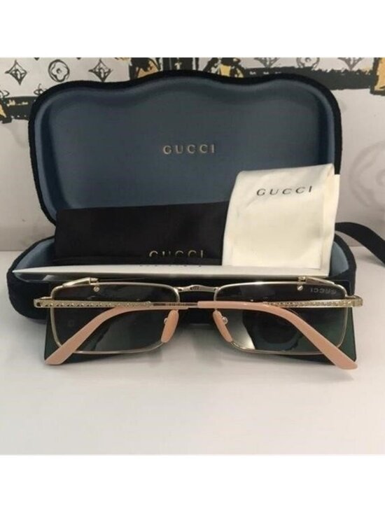 New Authentic Gucci GG0363S 001 Gold Flip-Up Rectangular Sunglasses Green Lenses main image 6